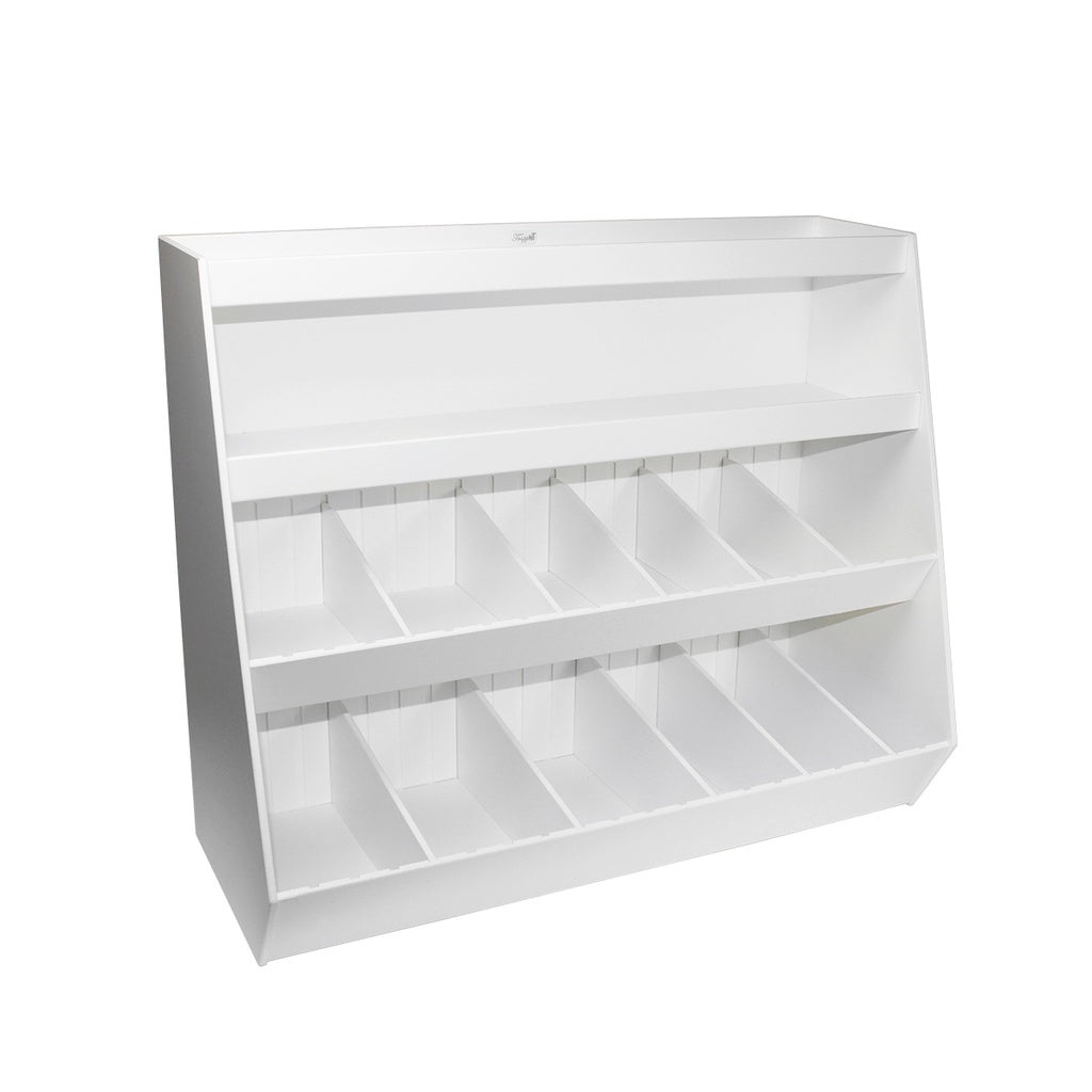 TrippNT 50028 Large Lab Storage Shelf 2 Shelves 12 Adjustable Bins White PVC Front View