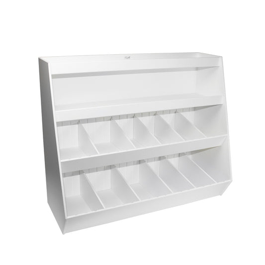 TrippNT 50028 Large Lab Storage Shelf 2 Shelves 12 Adjustable Bins White PVC Front View