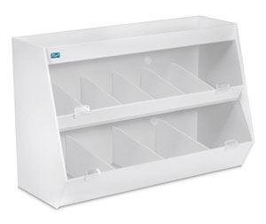TrippNT 50093 Lab Storage Shelf with 10 Bins White PVC Front View