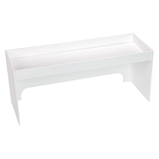 TrippNT 50123 — primary hero, large step shelf 24-inch — white PVC bottomless over-bench raised shelf with 1-inch safety lip