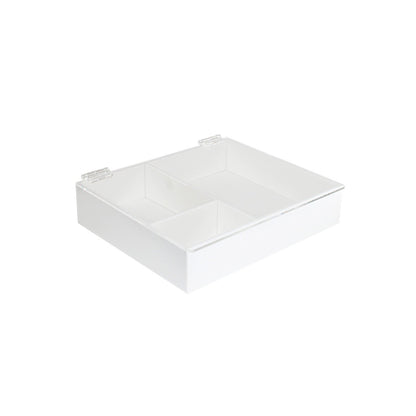 TrippNT 50145 — primary hero, white PVC 3-compartment pipette box with clear hinged acrylic lid