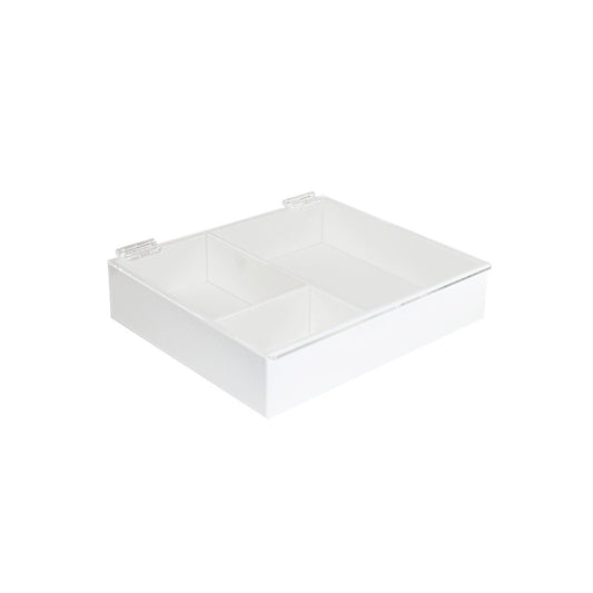 TrippNT 50145 — primary hero, white PVC 3-compartment pipette box with clear hinged acrylic lid