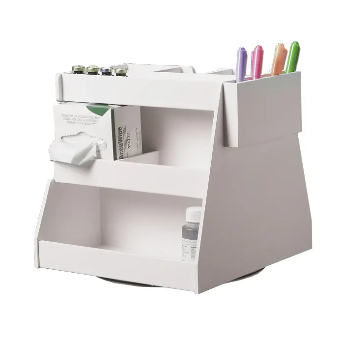 TrippNT 50153 Rotating Multi-Compartment Workstation White PVC Front View Rotating Base