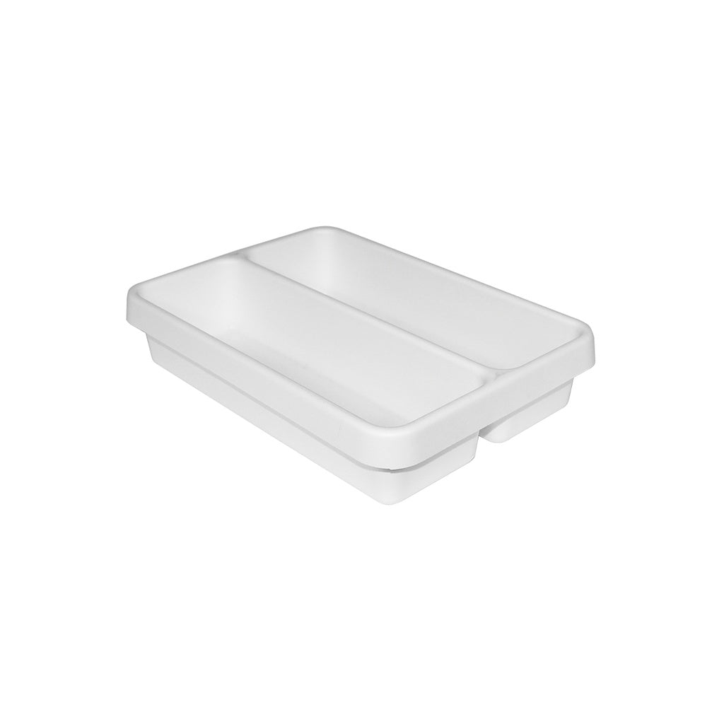 TrippNT 50159 2 Pocket Drawer Organizer - Compact Two-Compartment White Styrene Top View