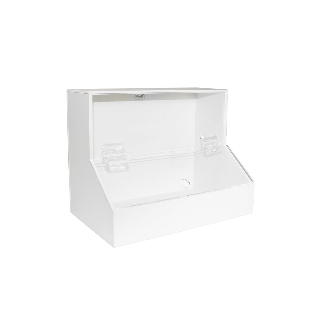 TrippNT 50160 Medium Dispensing Bin 1 Compartment Lid - White PVC Clear Acrylic Front View