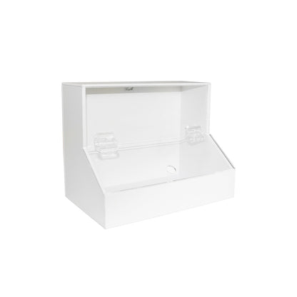 TrippNT 50160 Medium Dispensing Bin 1 Compartment Lid - White PVC Clear Acrylic Front View