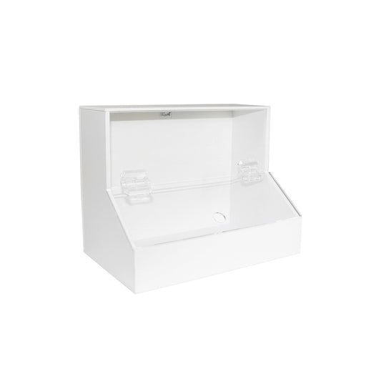 TrippNT 50160 Medium Dispensing Bin 1 Compartment Lid - White PVC Clear Acrylic Front View
