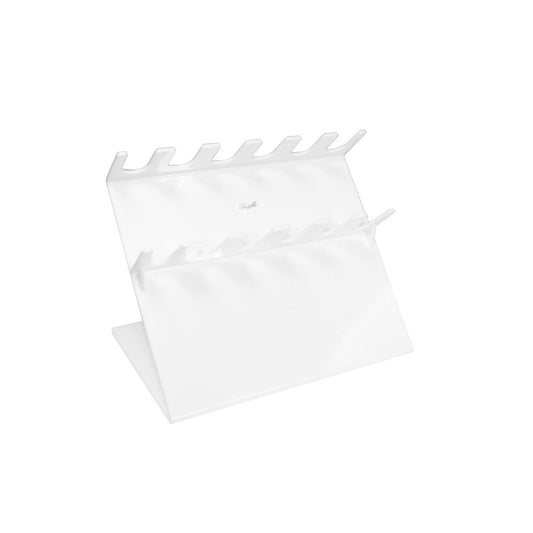 TrippNT 50176 — primary hero, white acrylic 6-slot angled auto pipettor caddy with rubber feet