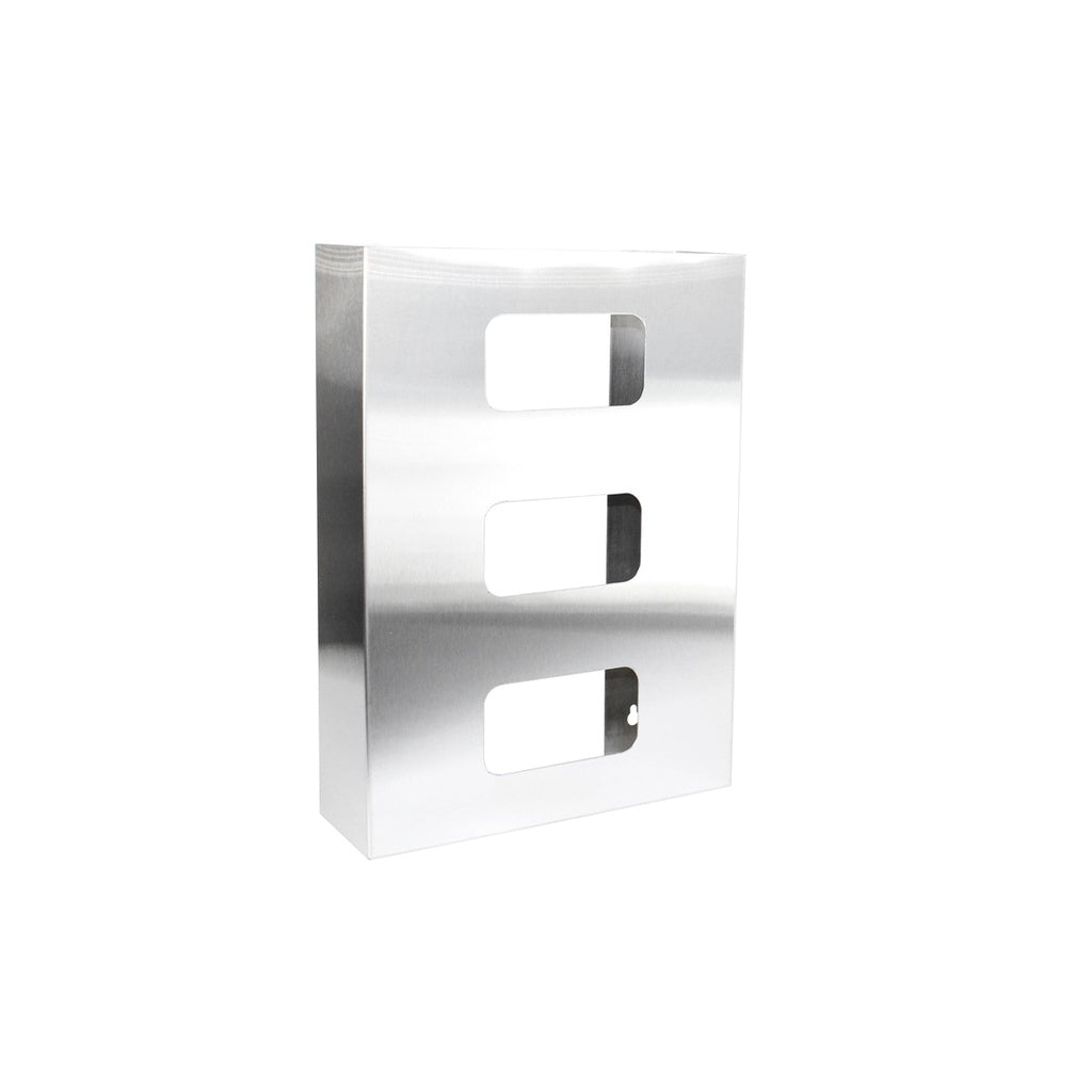 TrippNT 50276 — primary hero, 302 brushed stainless steel triple glove box holder — 3-bay rectangular front dispensing