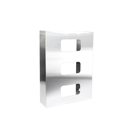 TrippNT 50276 — primary hero, 302 brushed stainless steel triple glove box holder — 3-bay rectangular front dispensing