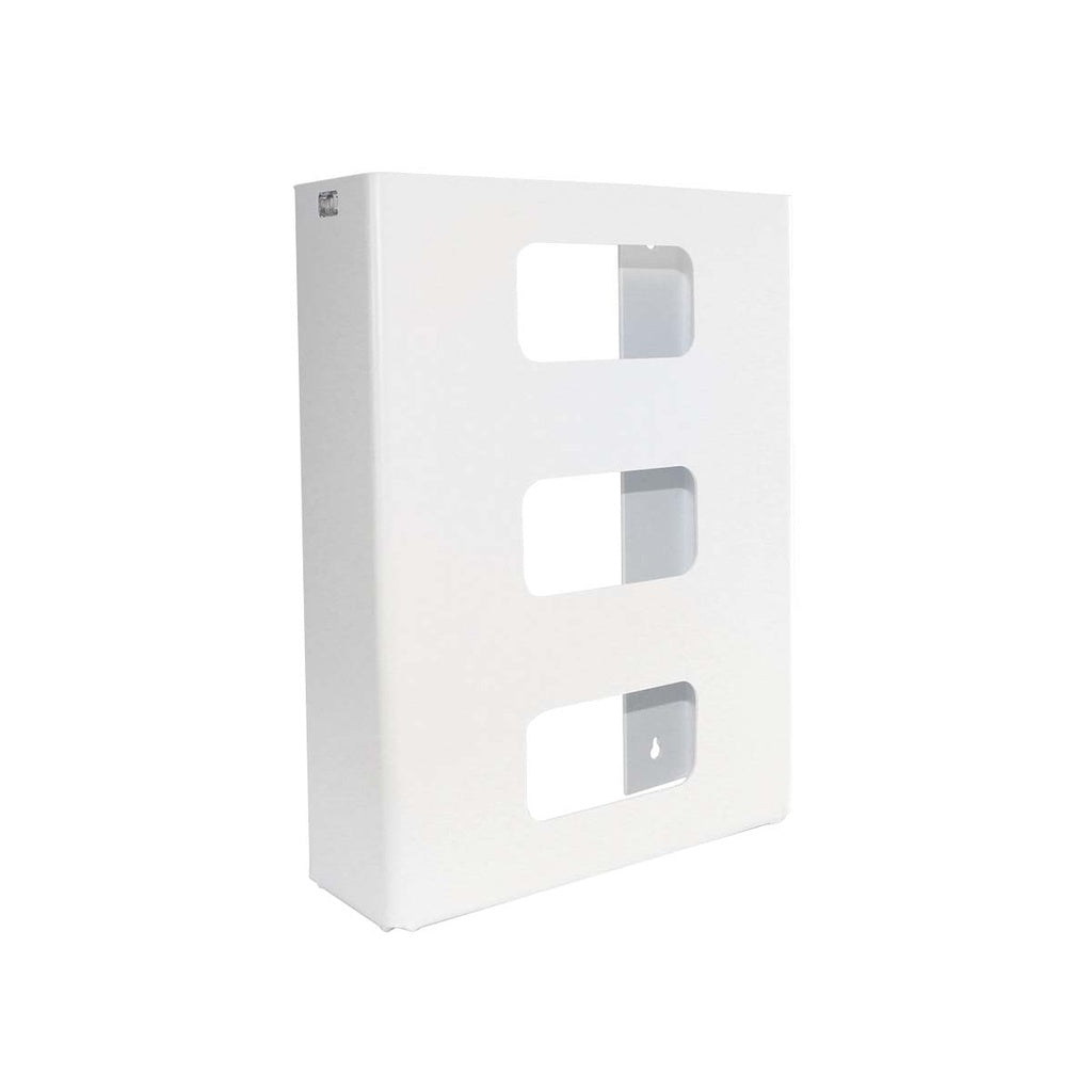 TrippNT 50307 — primary hero, white styrene triple plain glove box dispenser — 3-bay priced right value tier