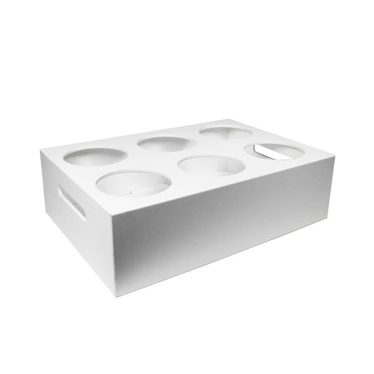 TrippNT 50354 — primary hero, white PVC 6-position dissolution vessel holder with 4.375-inch diameter openings