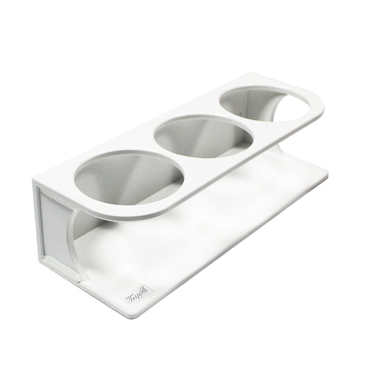 TrippNT 50571 — primary hero, triple HDPE bottle holder 500mL — white HDPE 3-slot keyhole wall mount