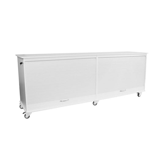 TrippNT 50593 — primary hero, white HDPE Belize lab island cart — triple-wide 93.5-inch mobile workstation