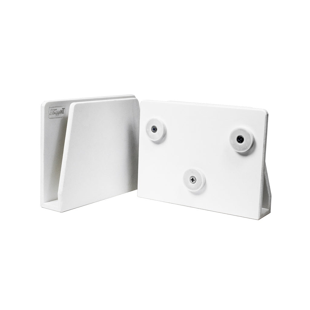 TrippNT 50704 — primary hero, white PVC small book holder with rare-earth magnet backing — open-top slot for SOP binders and lab notebooks