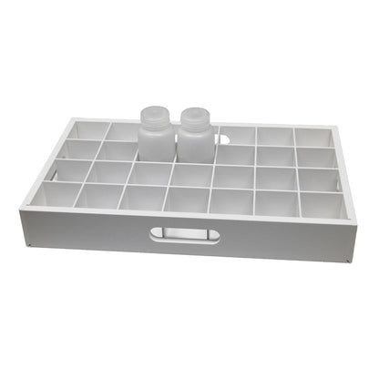 TrippNT 50712 Adjustable Bottle Rack - White PVC 28-Compartment Tray Top View