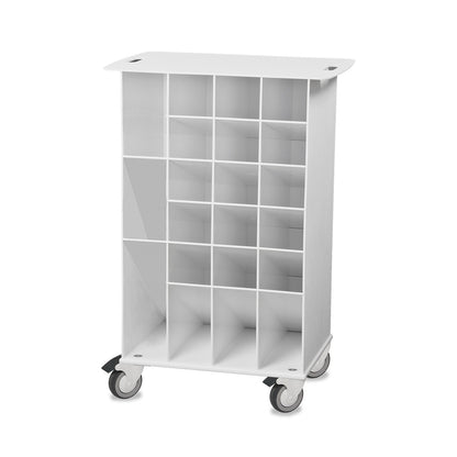 TrippNT 50741 — primary hero, white HDPE/ABS angled pipette cart — 17 forward-angled bins for mobile serological pipette fleet organization