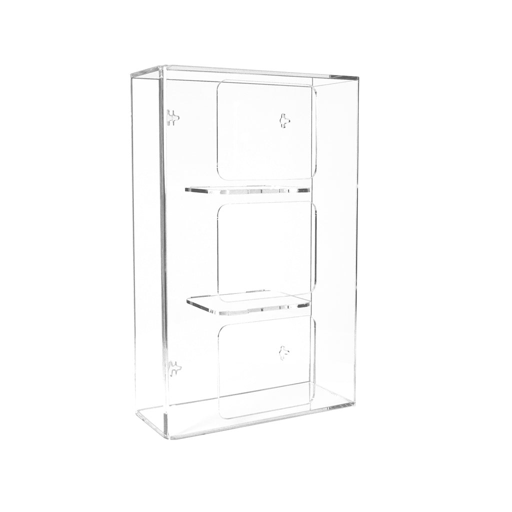 TrippNT Triple Side Loading Glove Box Holder SKU 50826 - Clear Acrylic 3-Box PPE Dispenser Wall Mount