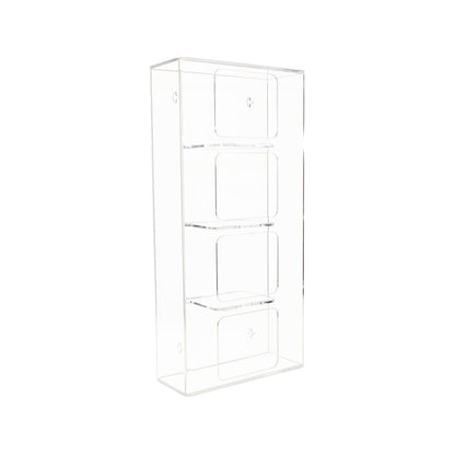 TrippNT 50850 — primary hero, clear acrylic quadruple side loading glove box holder — 4 vertically stacked bays for complete glove size program