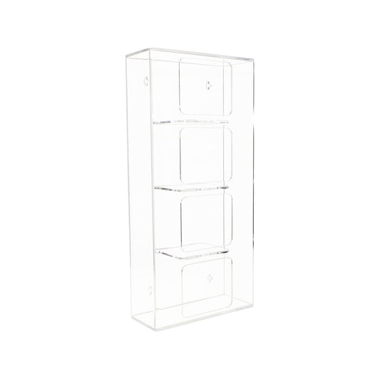 TrippNT 50850 — primary hero, clear acrylic quadruple side loading glove box holder — 4 vertically stacked bays for complete glove size program