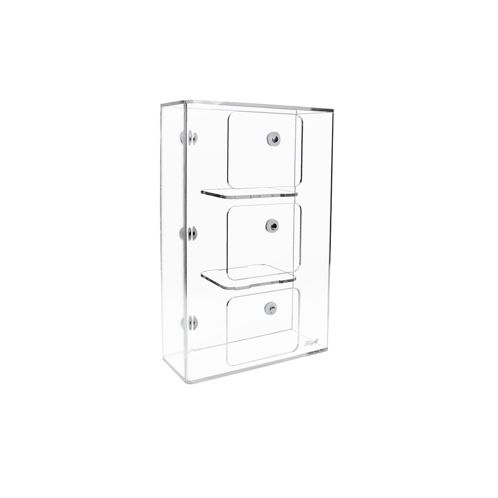 TrippNT 50952 — primary hero, clear acrylic triple side loading glove box holder with magnet backing — no-drill BSC 3 bay