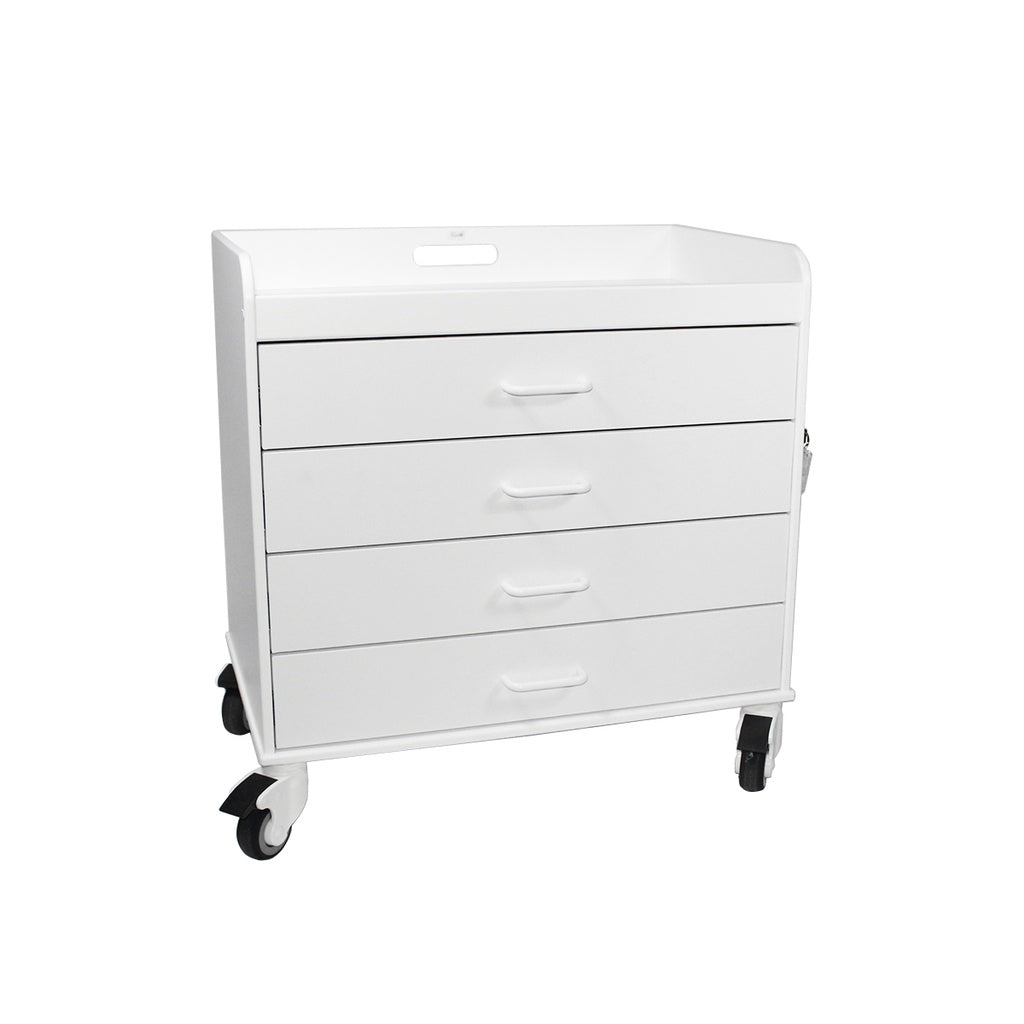 Extra Wide Compact Lab Cart, HDPE 4-Drawer Under-Counter Mobile — Black & White, 1/Each | TrippNT