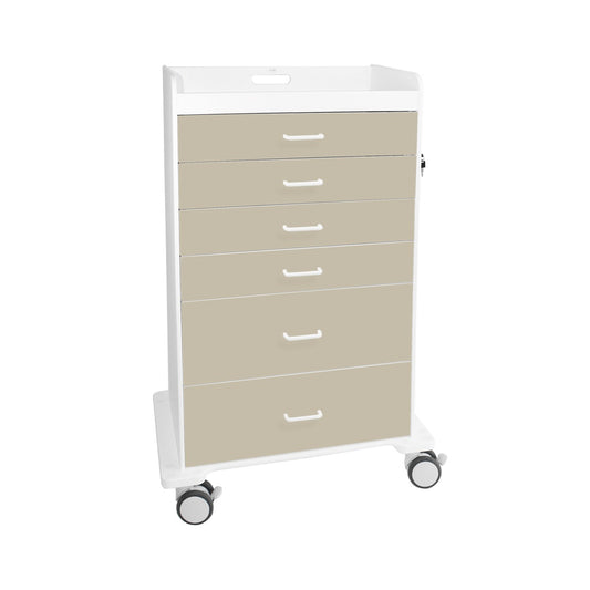 TrippNT 51078 — primary hero, Procedure Cart Almond Beige — white HDPE body with Almond Beige drawer fronts, 6 locking drawers