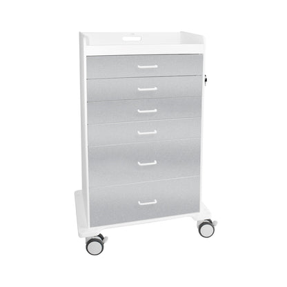TrippNT 51079 — primary hero, Procedure Cart Silver Metallic — white HDPE body with Metallic Silver drawer fronts, 6 locking drawers