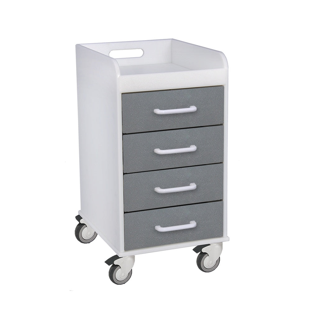 TrippNT 51088 Compact Cart Silver Metallic Drawers - 14-Inch Wide 4-Drawer Under-Counter Cart Front View