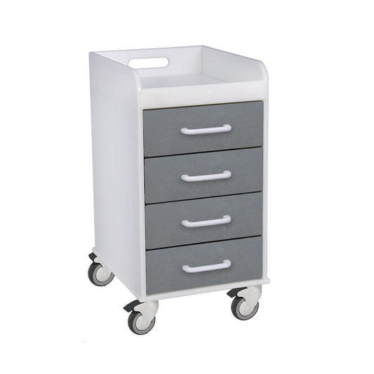 TrippNT 51088 Compact Cart Silver Metallic Drawers - 14-Inch Wide 4-Drawer Under-Counter Cart Front View