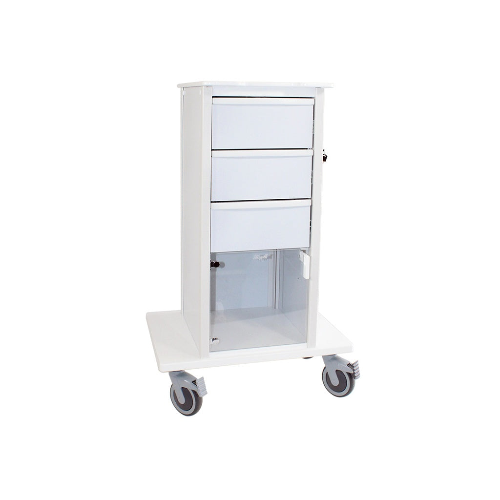 TrippNT 51498 Element 03 Cart - 3-Drawer HDPE Clinical Cart with Hinged Acrylic Door and Tente Casters