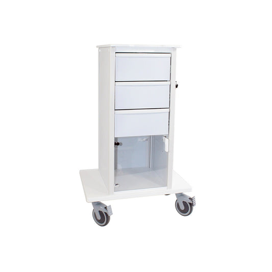 TrippNT 51498 Element 03 Cart - 3-Drawer HDPE Clinical Cart with Hinged Acrylic Door and Tente Casters