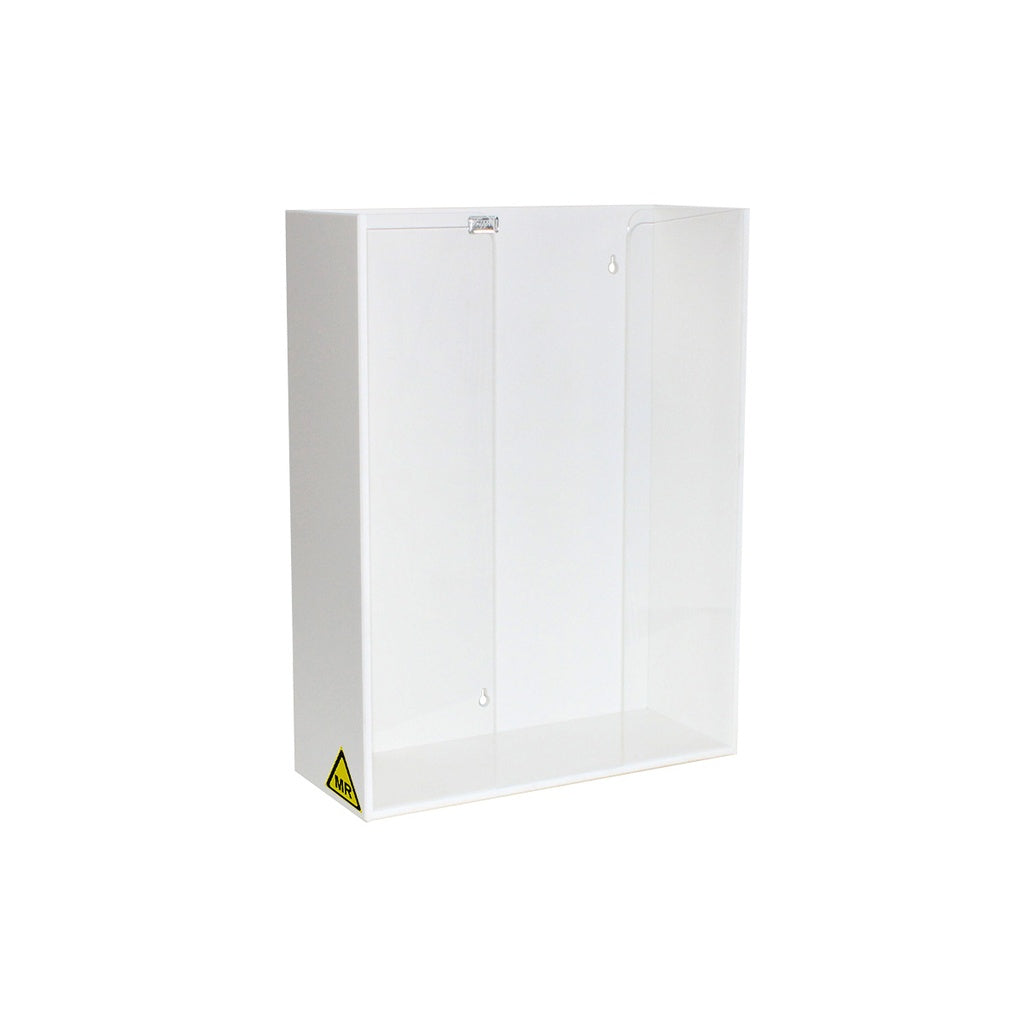 TrippNT 51874 MRI Triple Glove Box Holder Clear Front - White PVC Clear Acrylic Three-Bay MR Safe Front View