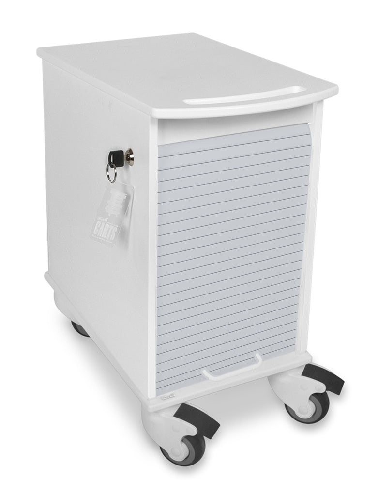 TrippNT 51995 Narrow Locking Cart 3 Shelves Gray - 11.875-Inch Wide Short HDPE Gray Tambour Cart