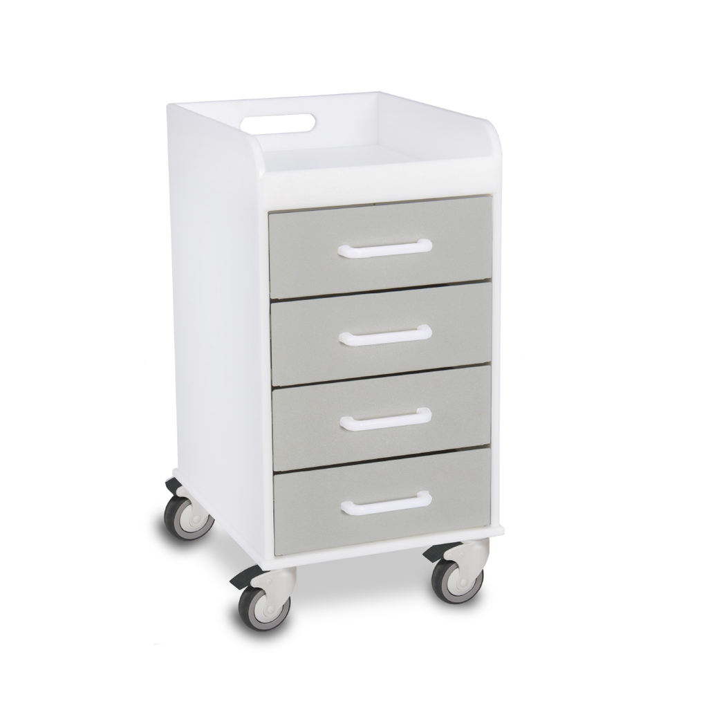 Compact Lab Cart with Dolphin Drawers, 4-Drawer Narrow 14in HDPE — Black & Gray, 1/Each | TrippNT