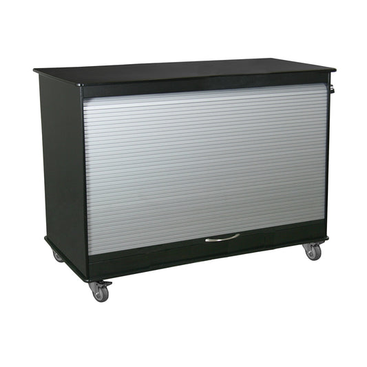 TrippNT 52937 Black Cayman Lab Island Cart - 48-Inch Wide HDPE Black PVC Tambour Door Island Workstation