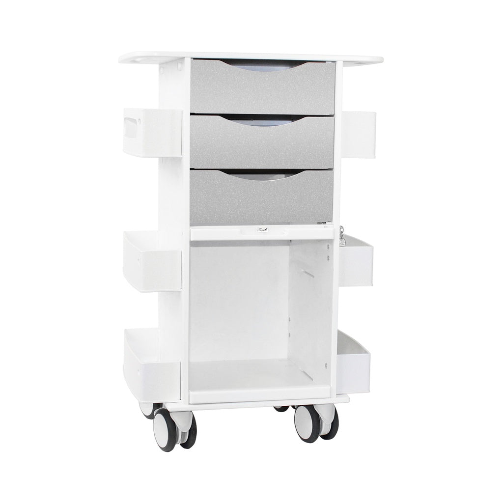 TrippNT 53372 Core DX Cart Metallic Silver Drawers Sliding Door - HDPE Clinical Cart Front View