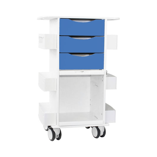 TrippNT 53375 Core DX Cart Global Blue Drawers Sliding Door - HDPE Clinical Cart Front View