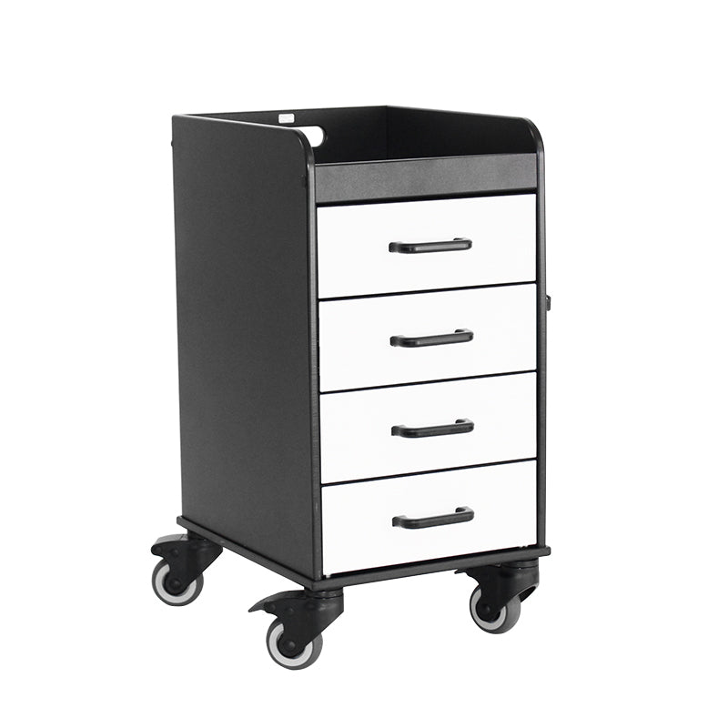 TrippNT 53426 Black Compact Cart White Drawers HDPE Full Front View