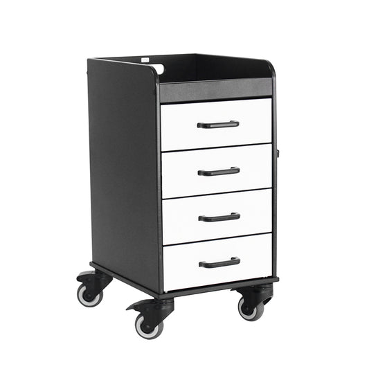 TrippNT 53426 Black Compact Cart White Drawers HDPE Full Front View