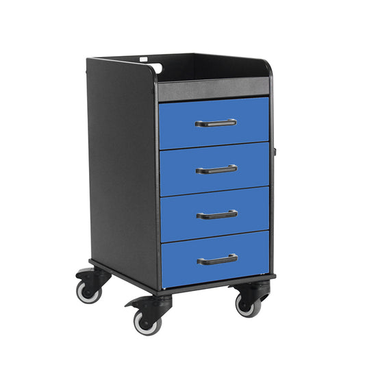 TrippNT 53427 Black Compact Cart Global Blue Drawers HDPE Full Front View