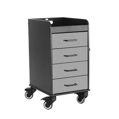 TrippNT 53435 Black Compact Cart Silver Metallic Drawers - Black-Body 4-Drawer Under-Counter Cart Front View