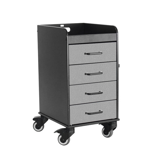 TrippNT 53435 Black Compact Cart Silver Metallic Drawers - Black-Body 4-Drawer Under-Counter Cart Front View