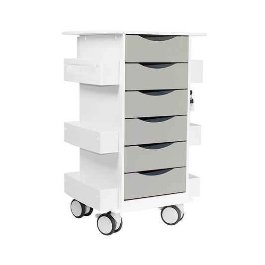 TrippNT 53478 Core 6D Cart Dolphin Gray Drawers - Six Full-Extension Locking Drawers HDPE Cart Front View