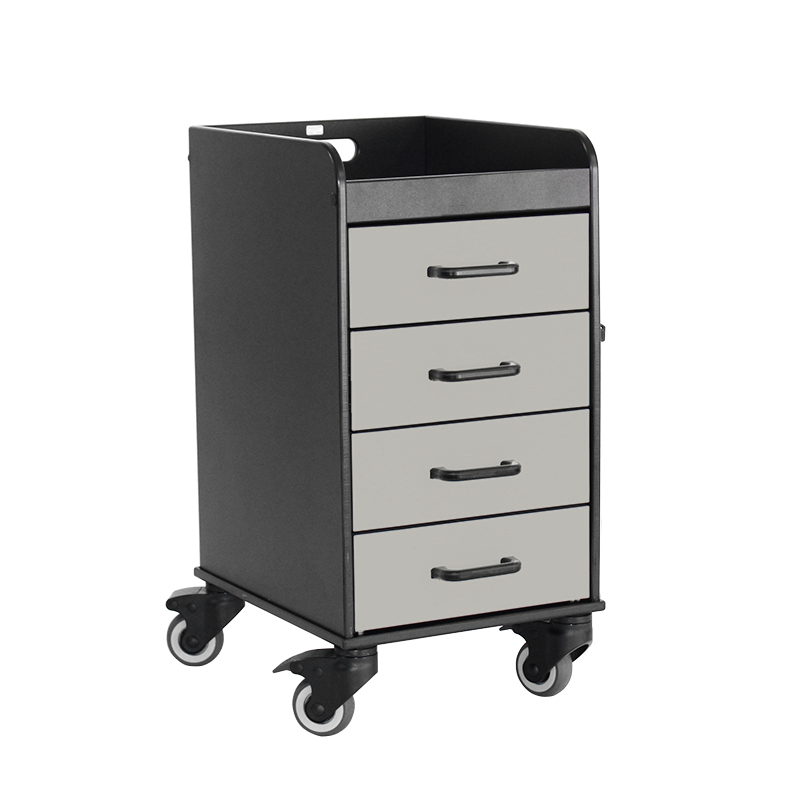 TrippNT 53480 — primary hero, Black Compact Cart Dolphin Gray — black HDPE body with Dolphin Gray ABS drawer fronts, 4 locking drawers, recessed tray top