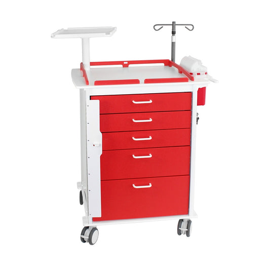 TrippNT 53503 Valor Crash Cart White Red Drawers HDPE Full Front View