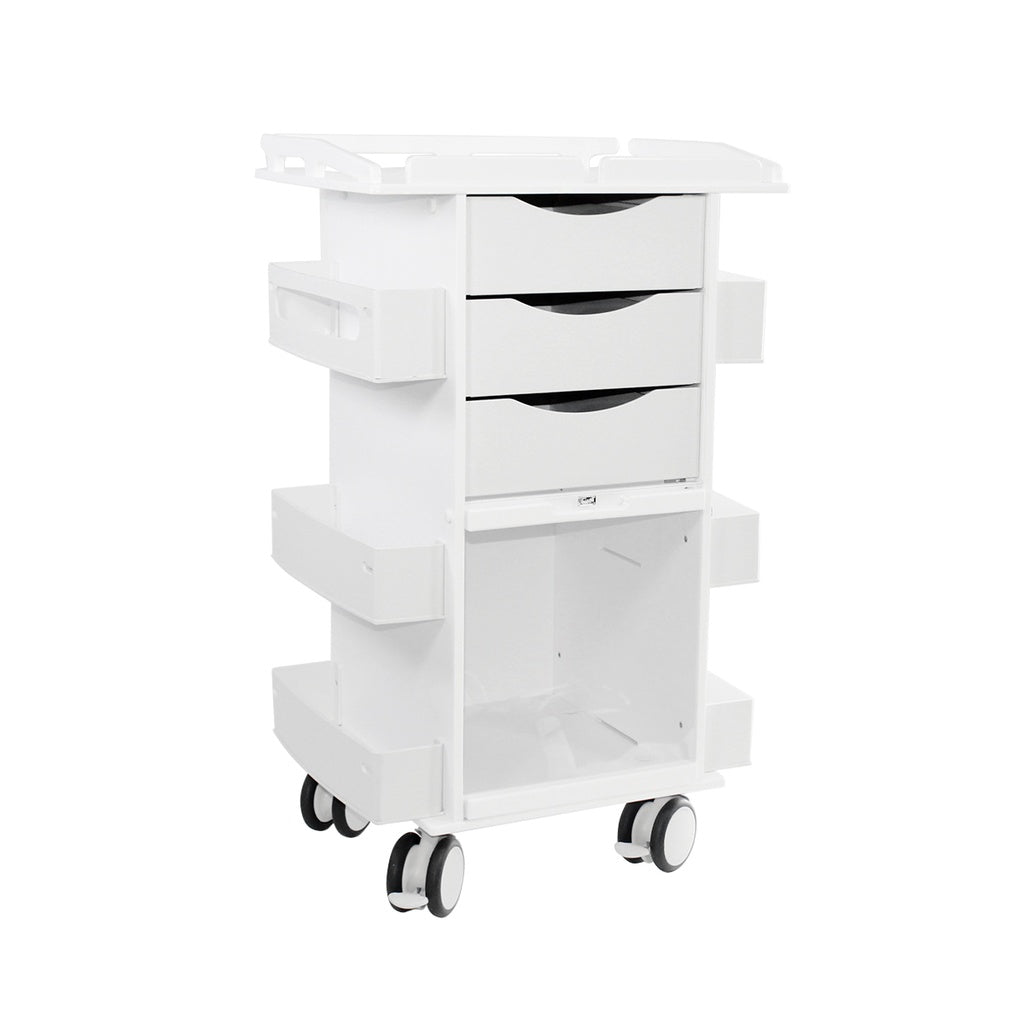 Lab Cart, HDPE with Drawers, Sliding Door & Railtop — 6-Shelf, 2 Colors, 1/Each | TrippNT