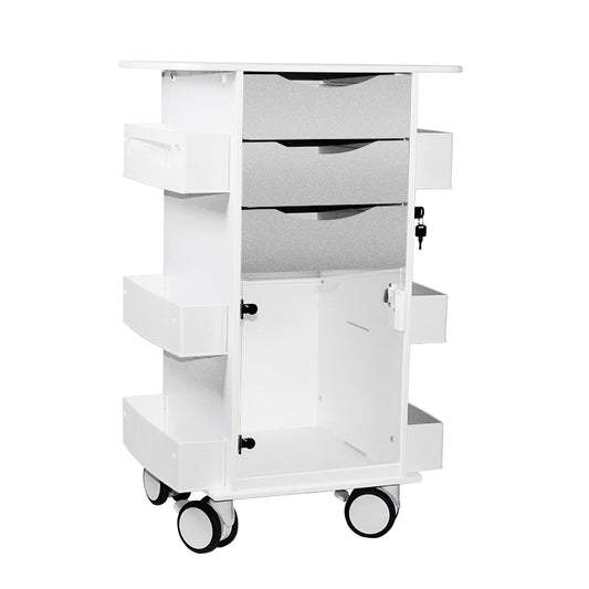 TrippNT 53519 Core DX Cart Silver Metallic Drawers Hinged Door - HDPE Clinical Cart Front View
