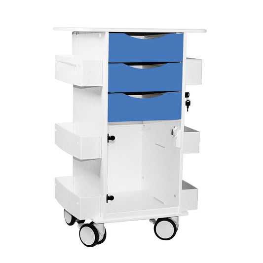 TrippNT 53522 Core DX Cart Global Blue Drawers Hinged Door - HDPE Clinical Cart Front View