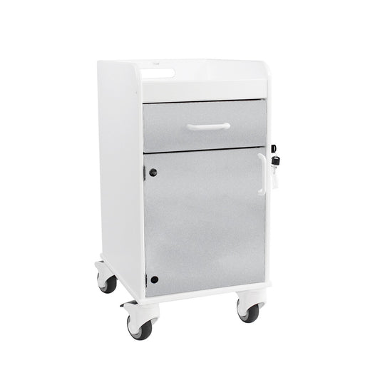 TrippNT 53549 Bedside Cart Silver Metallic Drawer HDPE Full Front View
